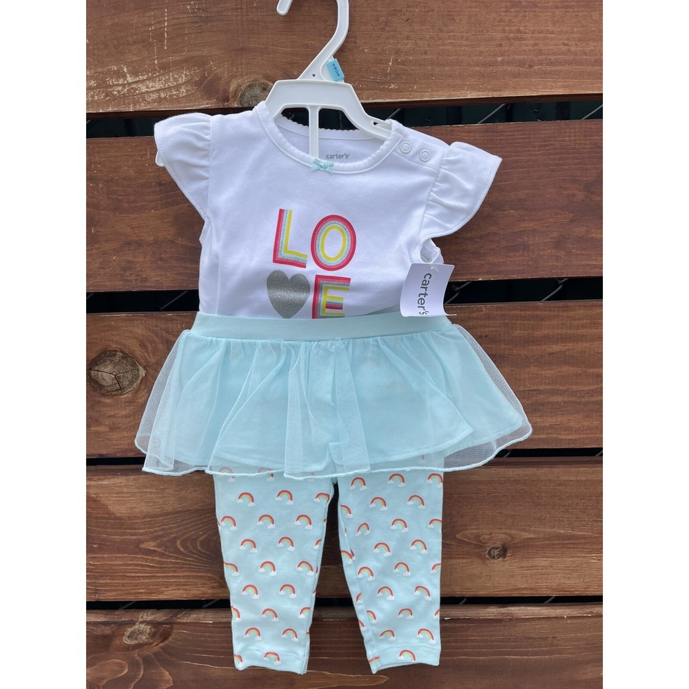 Carter's 2 baby girls piece outfit set rainbow leggings tutu New‎ *Size 6 Months